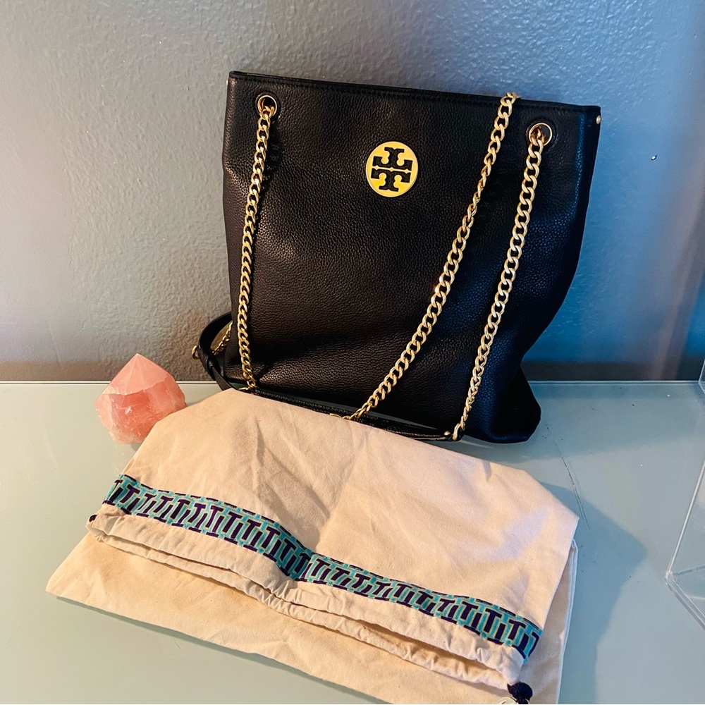 Tory Burch Black Leather Chain Tote